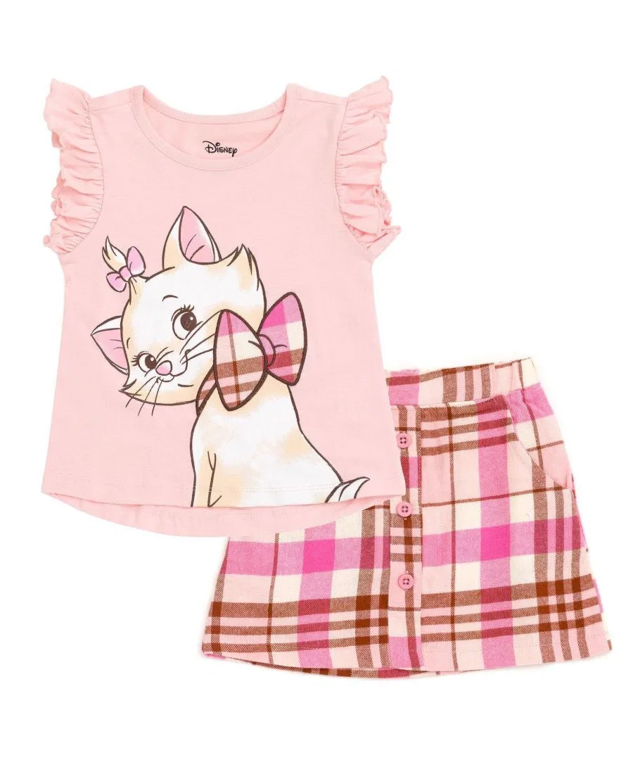 Комплект: футболка и юбка в клетку The Aristocats, Marie Pink