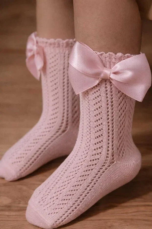 Детские носки для девочек хлопковые Bowknot fishnet socks Bebeğime Çorap, Pink — фото 2