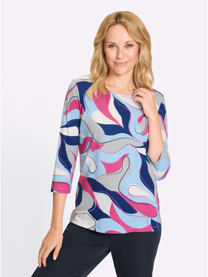 

Рубашка с рукавами 3/4 светло-серого цвета с принтом фуксии Sieh an!