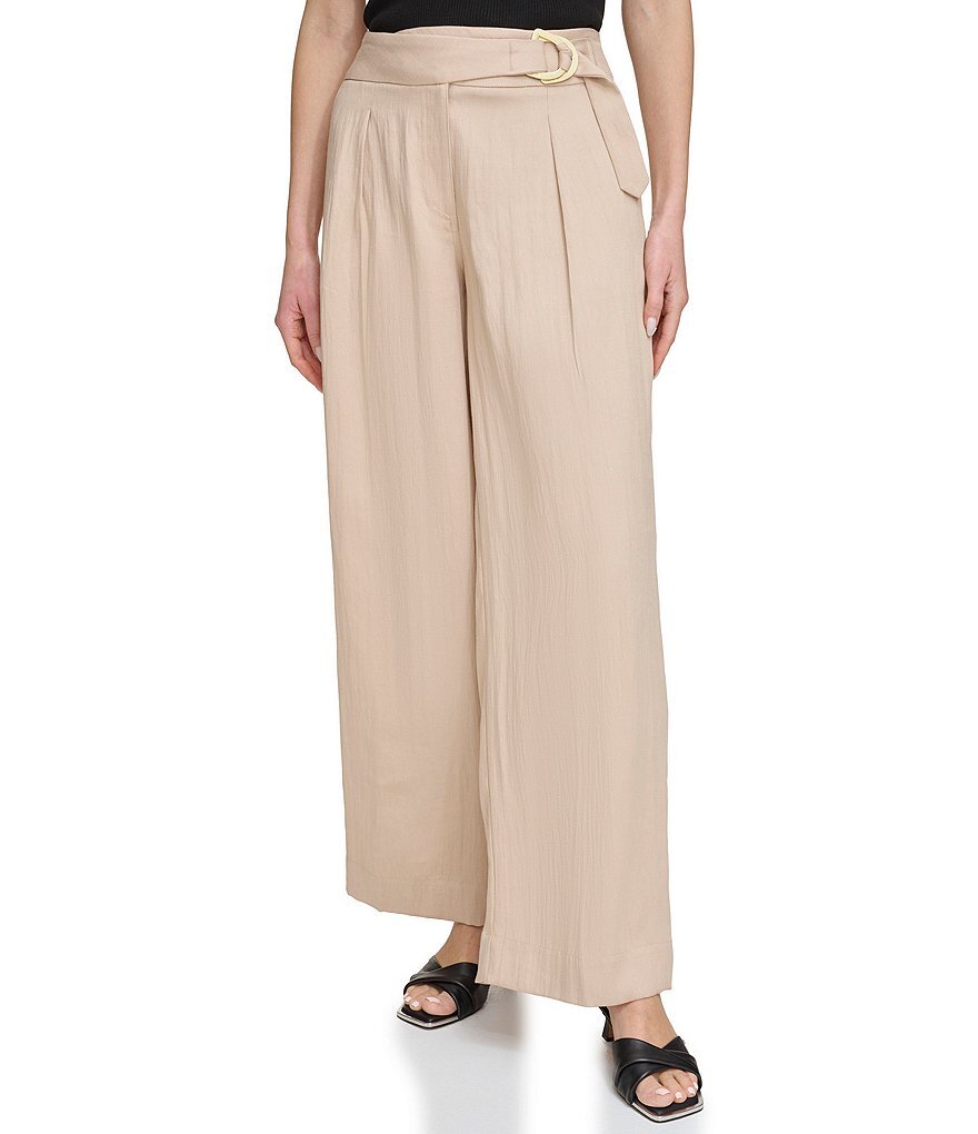 

DKNY Широкие брюки из органзы с драпировкой и плоской передней частью, бежевый