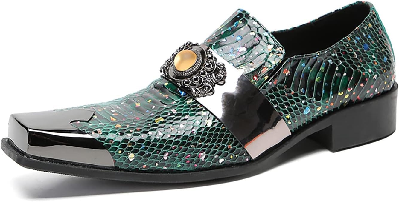 

Мужские слипон-лоферы Santimon - туфли из натуральной кожи с желтыми камнями и металлическим квадратным мысом, для свадьбы, вечеринок, диско и бара