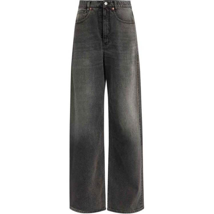 Асимметричные джинсы с широкими штанинами и логотипом MM6 Maison Margiela, тёмно-серые — фото 2
