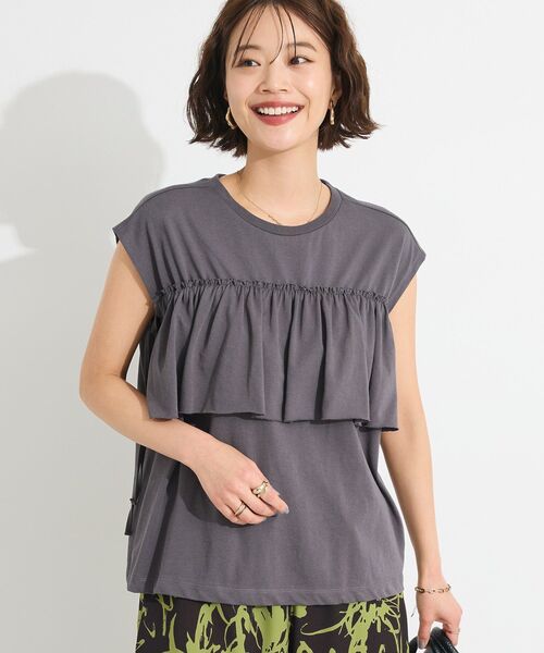 

Футболка с оборкой на шнуровке приталенная CRAFT STANDARD BOUTIQUE, угольно-серый