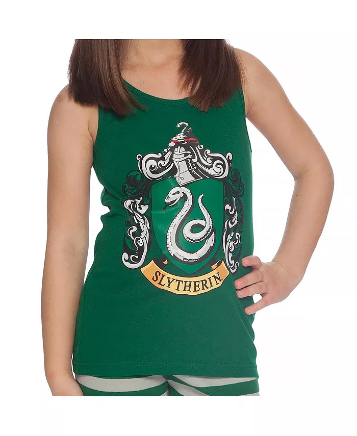Детский пижамный комплект для девочек Big Girls Hogwarts All Houses Crest: топ и шорты (2 предмета) Harry Potter, зеленый — фото 3