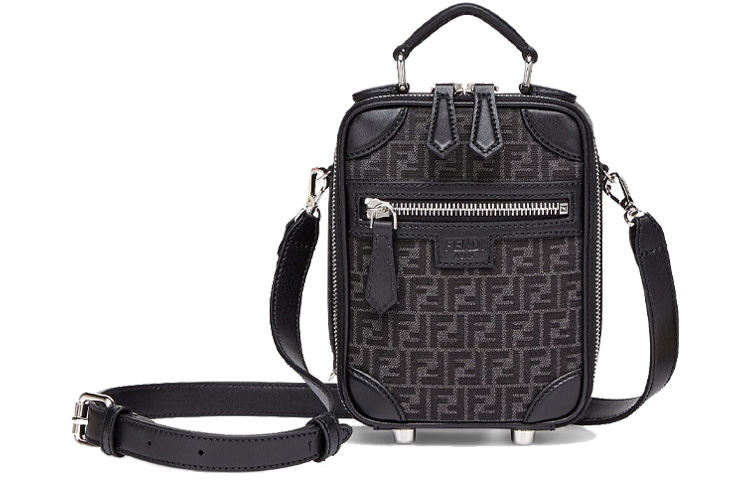 

FENDI Полиэстеровая сумка через плечо миниатюрная мужская черно-серая