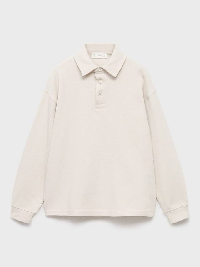 

Детский хлопковый поло-свитер с длинными рукавами Mango, Natural White