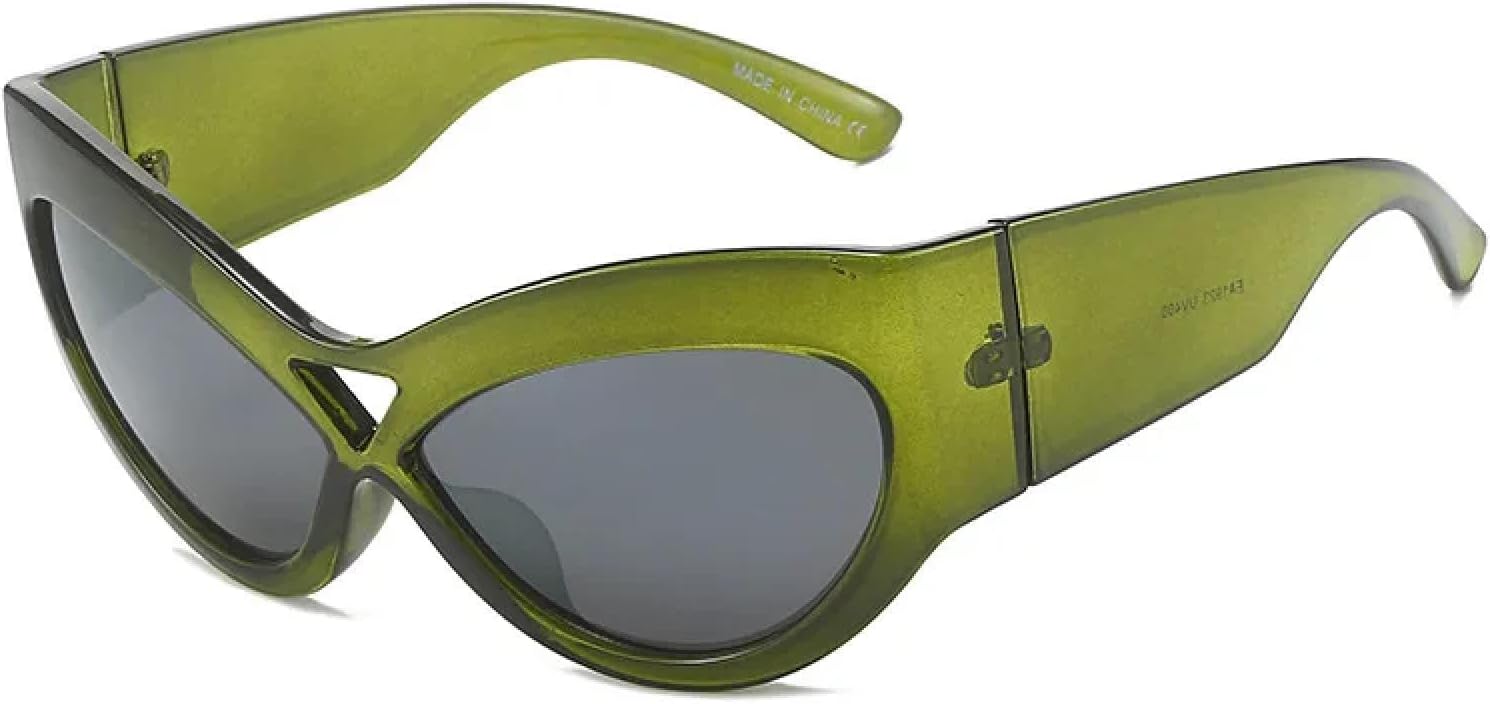 

Модные солнцезащитные очки «кошачий глаз» для женщин, ретро-очки с полой дужкой, солнцезащитные очки UV400 для мужчин, трендовые солнцезащитные очки с широкими дужками TKKTLLT, Green Gray