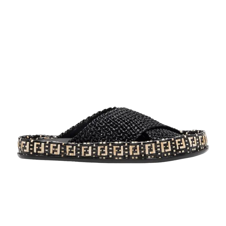 Кроссовки Fendi Wmns Raffia Slides Black Natural, черный