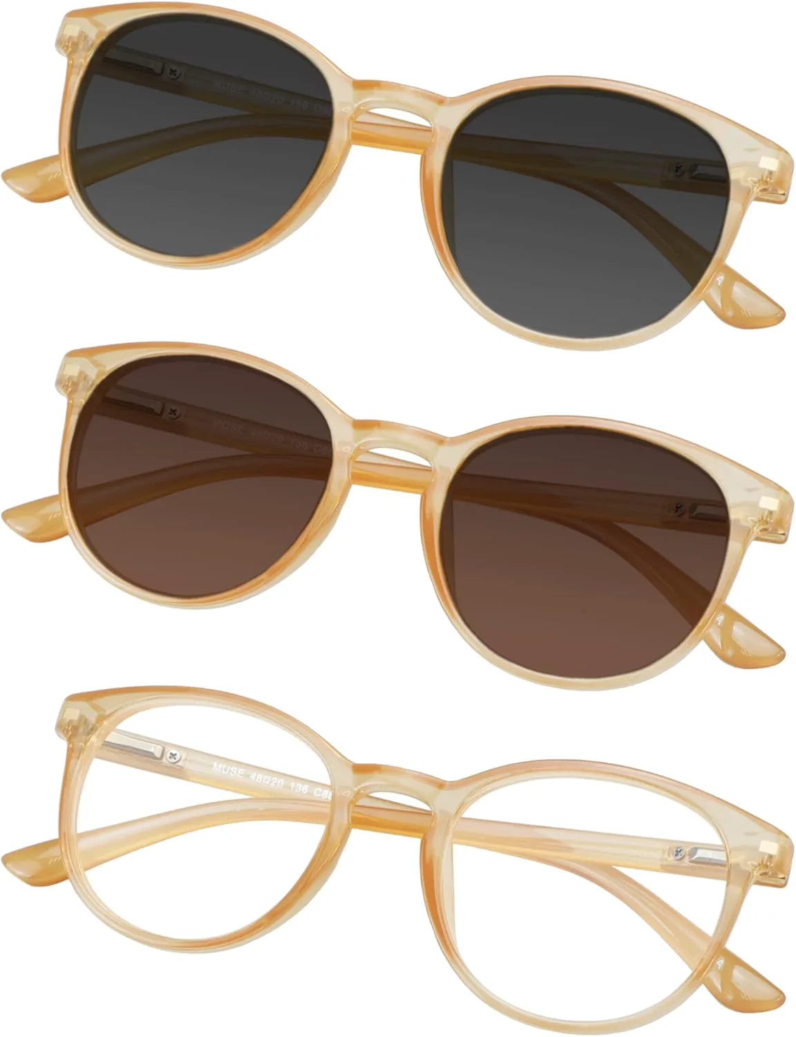 

Набор из 3 солнцезащитных очков для мужчин и женщин, солнцезащитные очки UV400 с линзами бежевого/серого цвета, блокирующие синий свет LAMBBAA, Muse_champagne