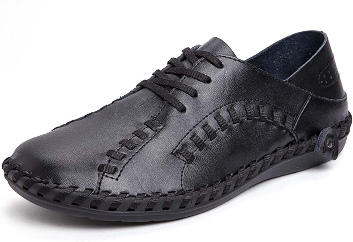 

Мужские лоферы, модные повседневные туфли, легкие, противоскользящие, классические туфли на шнуровке, формальные, для прогулок на открытом воздухе, кожаные, ручная строчка Generic, черный