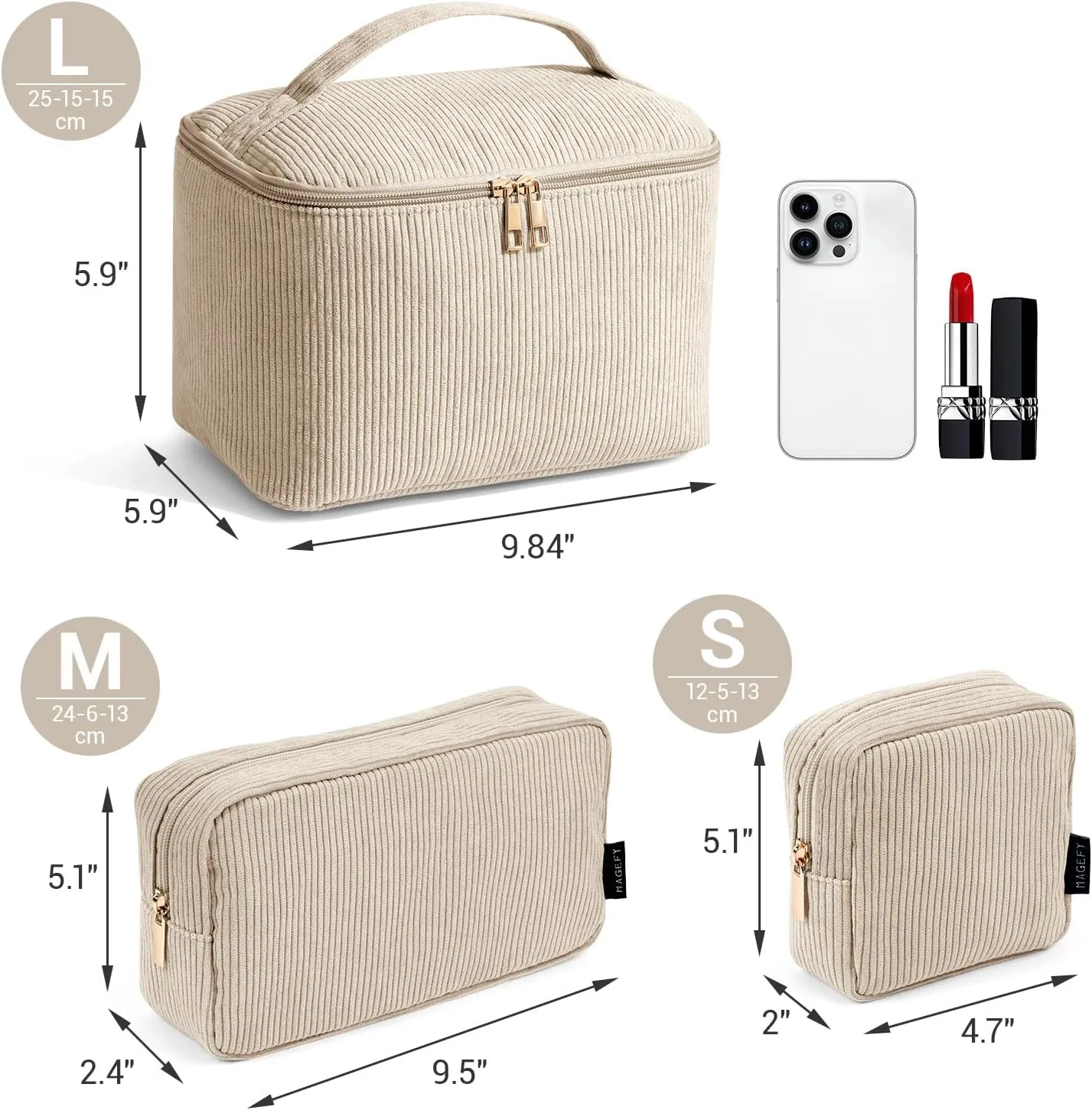 Набор женских косметичек MAGEFY из 3 штук Magefy, Beige - Pack Of 3 — фото 2