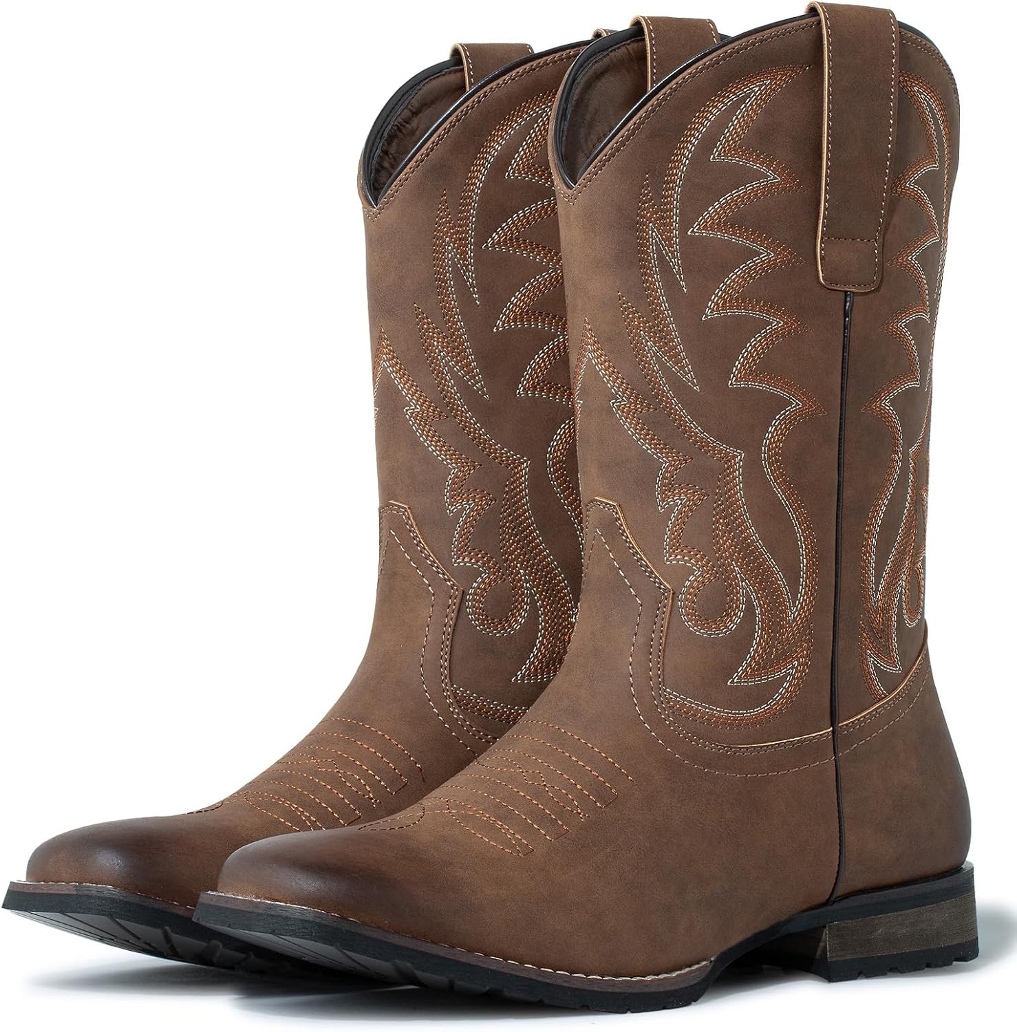 

Мужские ковбойские сапоги J's.o.l.e с широким квадратным носком, вестерн-сапоги для мужчин, стойкие к скольжению, с затягиванием, коричневые J’S.O.L.E