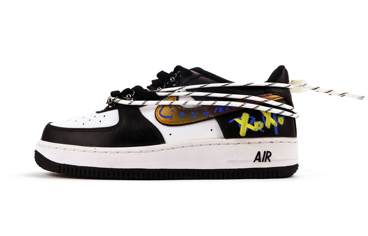 

Кроссовки Nike Air Force 1 Skateboarding Shoes Unisex Low-top Black/Gold/Blue/Yellow/Orange, черный/синий/оранжевый