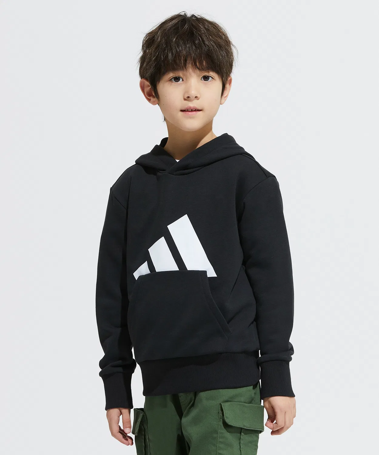 Парка детская Adidas Essentials с капюшоном, чёрный с белым