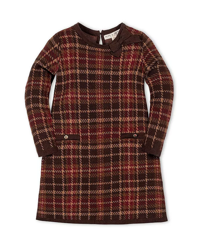 

Органическое платье-свитер с длинным рукавом и бантом для девочек Hope & Henry, коричневый