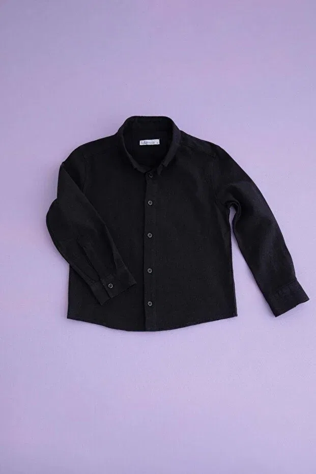 Детская рубашка для мальчиков льняная с длинным рукавом Fulla Moda, Black