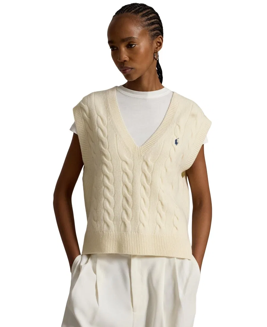 Женский безрукавный свитер-жилет с V-образным вырезом Polo Ralph Lauren, Authentic Cream