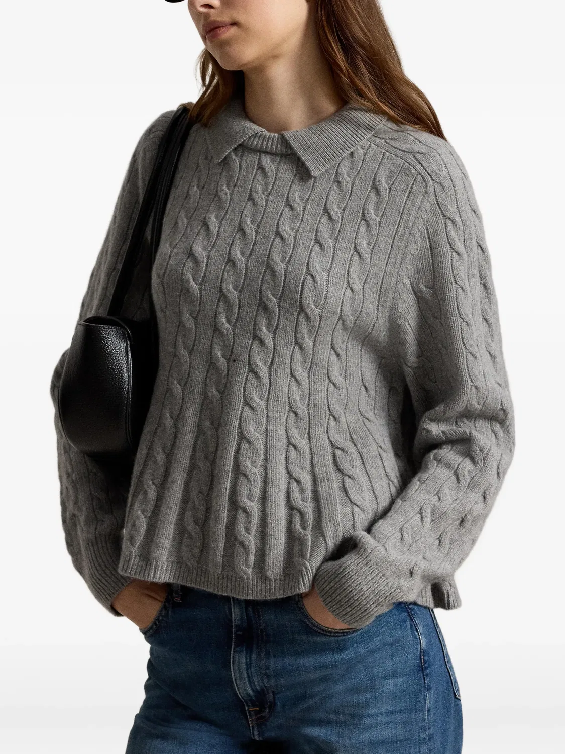Джемпер с баской из шерсти и кашемира Polo Ralph Lauren, серый — фото 2