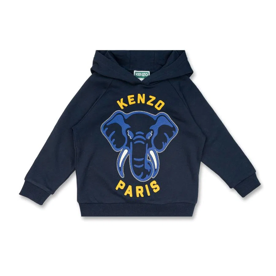 Худи с вышивкой логотипа Kenzo Boys Logo-Embroidered Cotton Hoodie, Navy