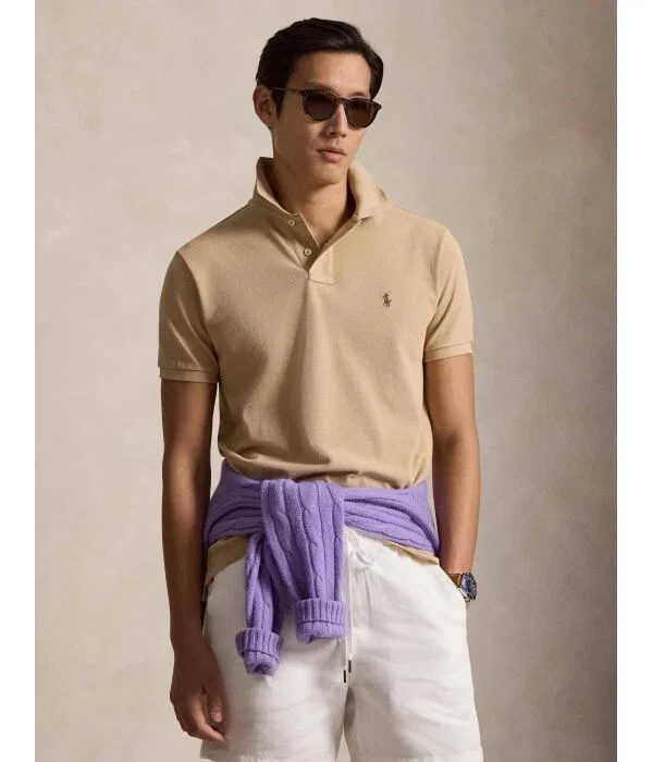 Мужское поло Custom Slim Fit Polo Ralph Lauren, бежевый