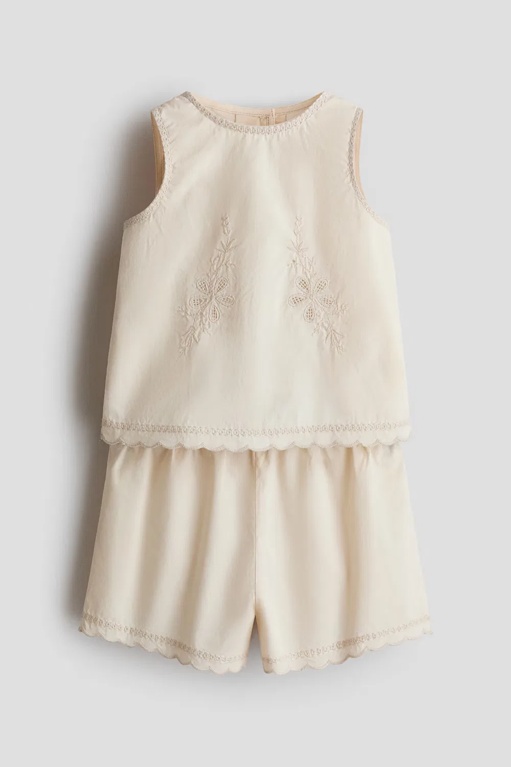 Хлопковый комплект из двух предметов с вышивкой H&M, Hellbeige