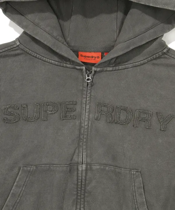 Худи на молнии, винтажная стирка, Superdry, темно-серый — фото 4