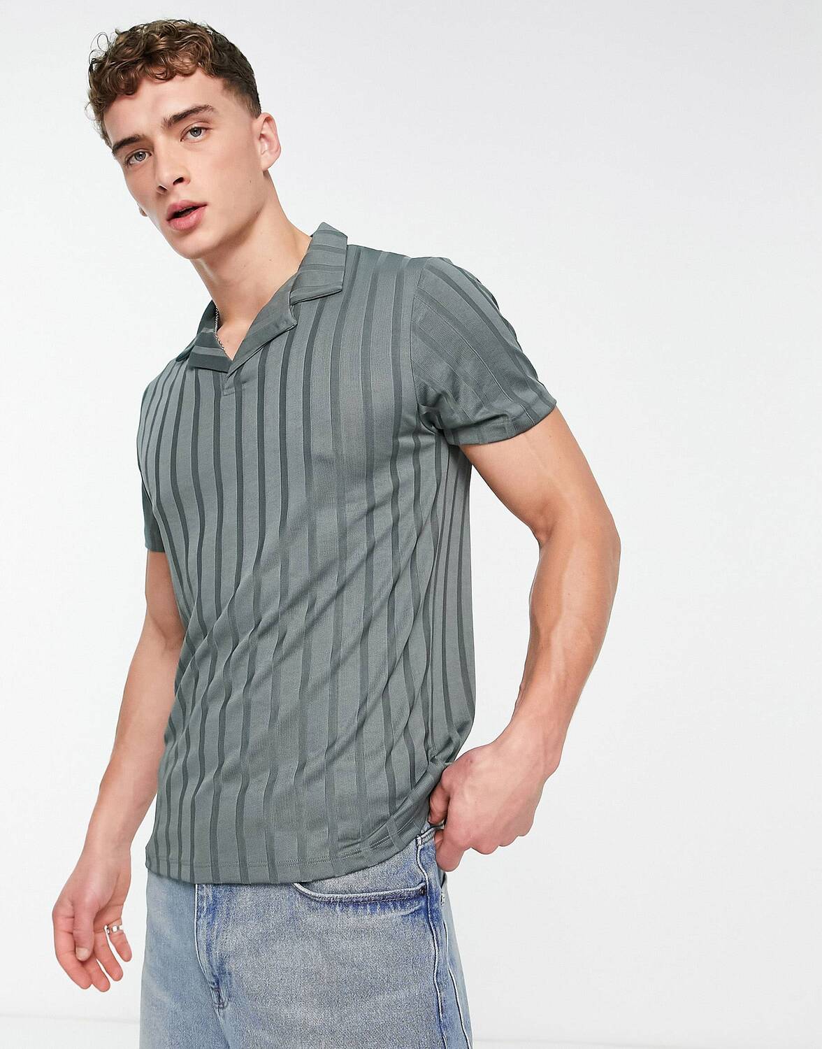 

Темно-зеленая рубашка-поло в блестящую рубчик ASOS DESIGN, Зеленый, Темно-зеленая рубашка-поло в блестящую рубчик ASOS DESIGN