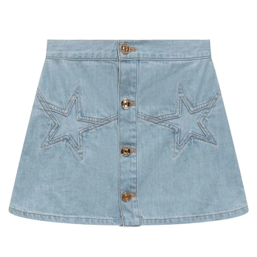 Джинсовая юбка с вышивкой звездой и пуговицами Young Versace, Blue