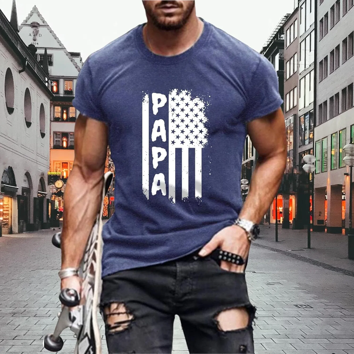 Мужская футболка с принтом для отца, Relaxed Fit, Black — фото 4