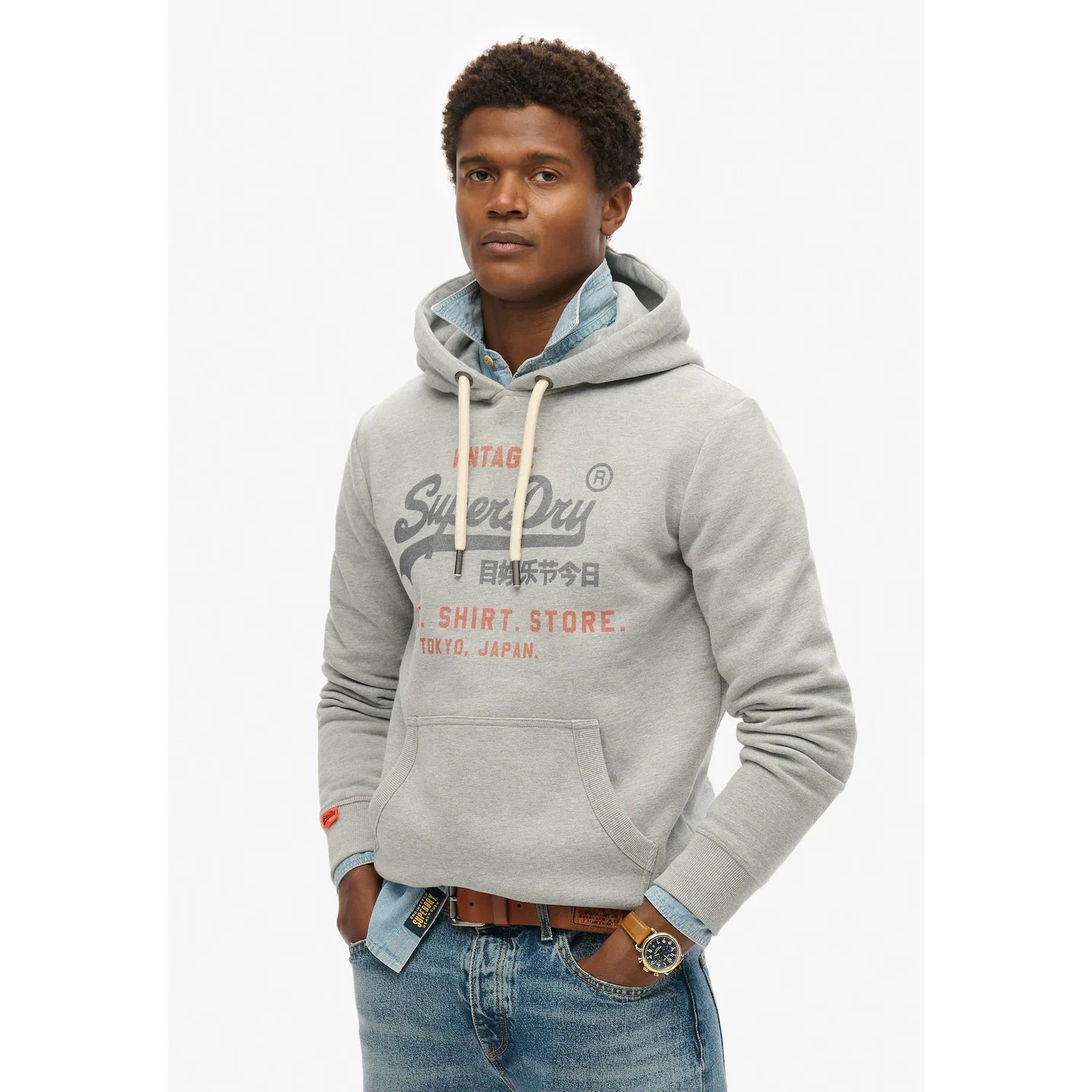 Мужской худи с капюшоном Relaxed Fit Superdry, College Grey
