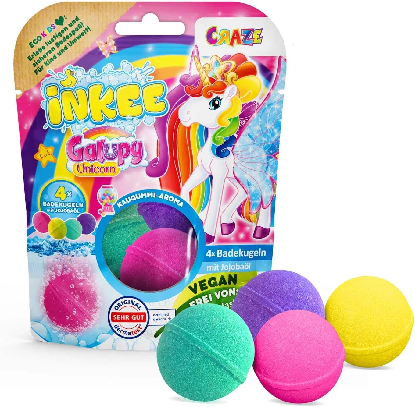 Бомбочки для ванны INKEE Galupy Unicorn, 4 шт. по 50 г, Bubble Gum