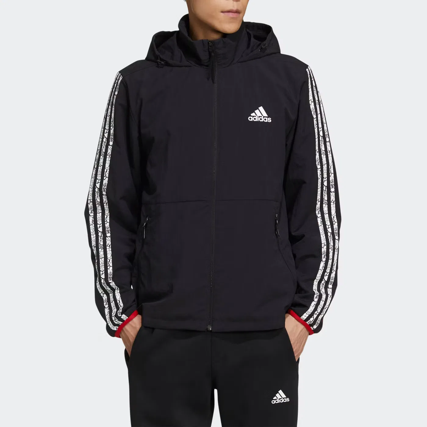 Куртка ветровка с полосой Adidas, черная — фото 3