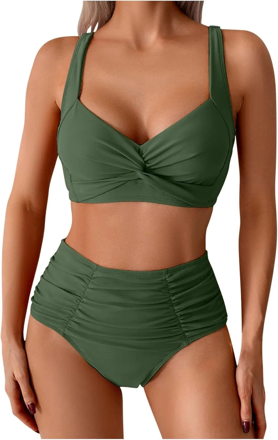Женский купальный костюм с высокой талией и цветочным принтом, Army Green