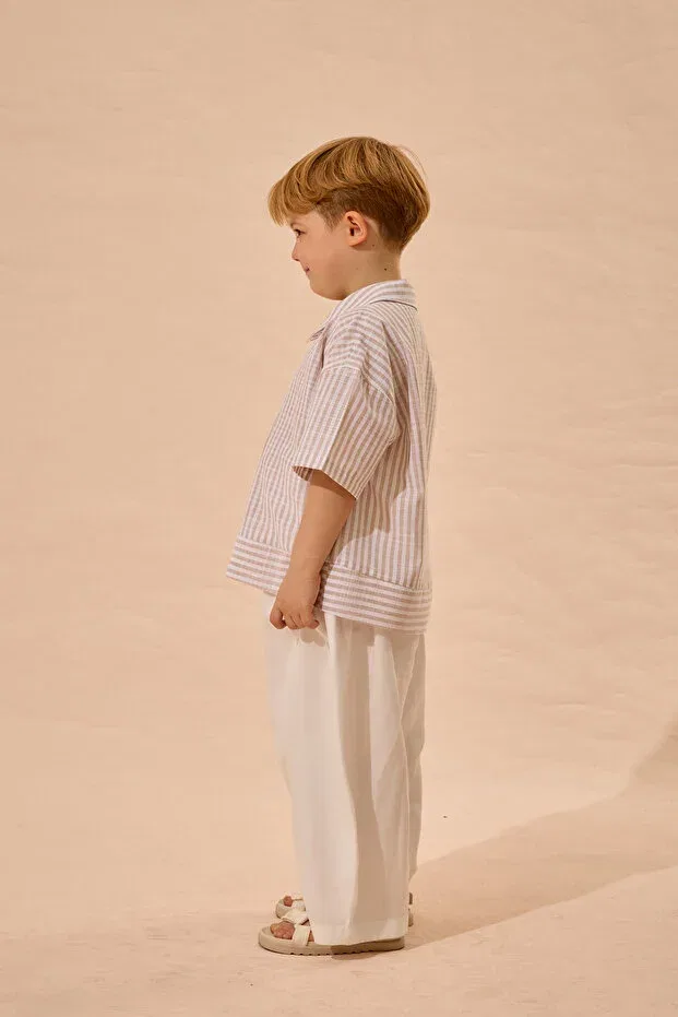 Детская рубашка для мальчиков в полоску Fahhar Kids, Beige — фото 2