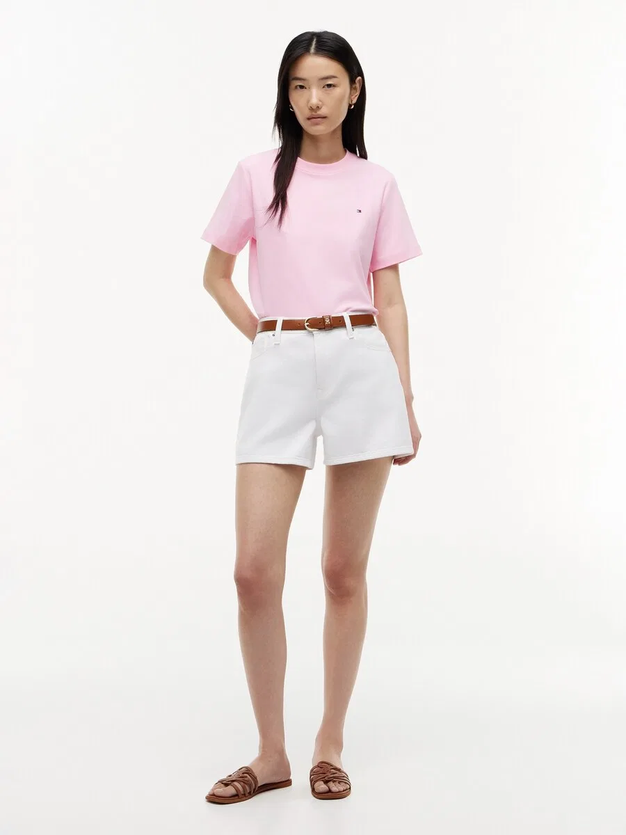 Футболка TOMMY HILFIGER 'Boxy Interlock' розового цвета — фото 4