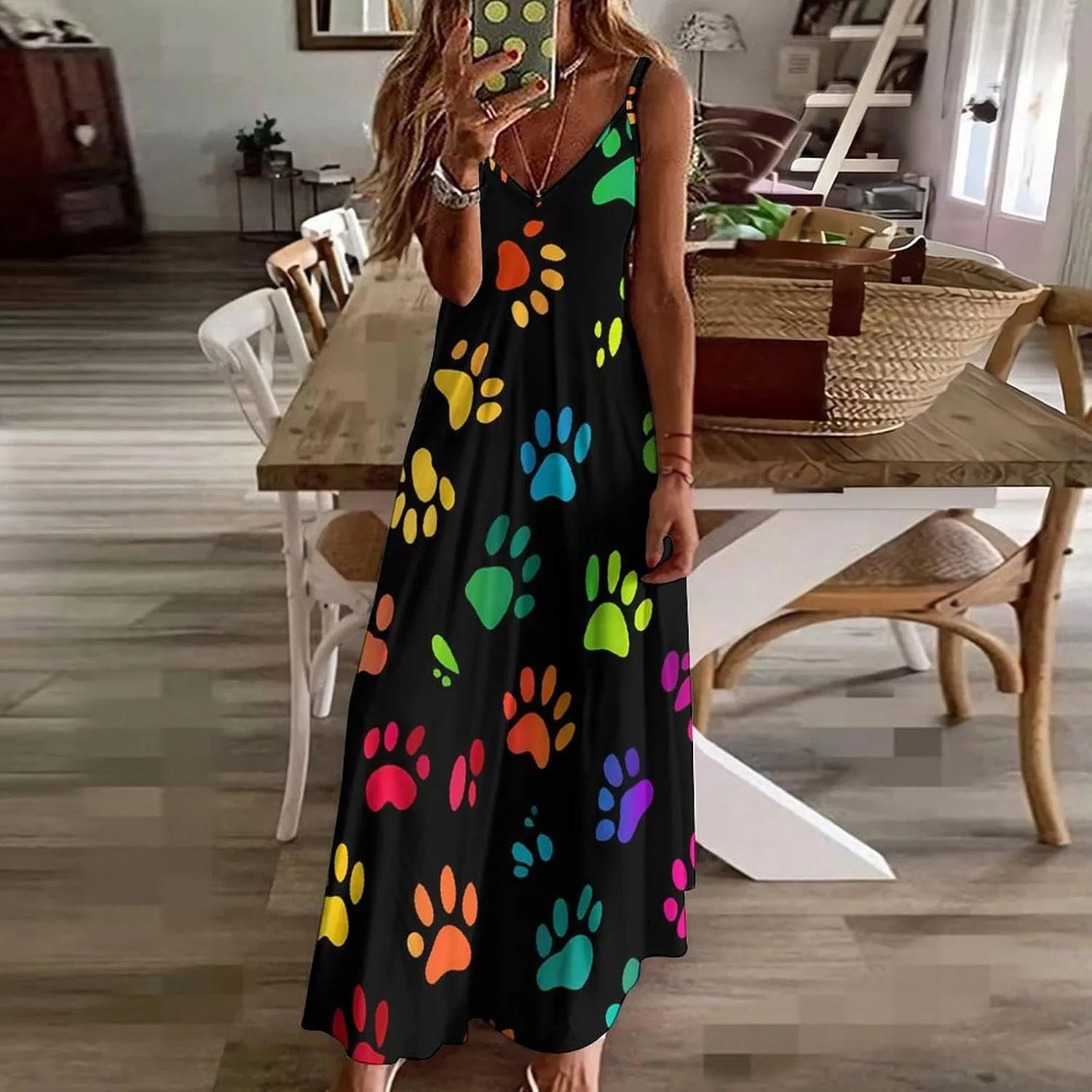 Женское пляжное платье макси с принтом Dog Paw Print, Style — фото 3