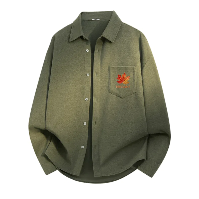Детская рубашка с отложным воротником утепленная MINISO, Green (Ma Gradient Maple Leaf Chest Logo)