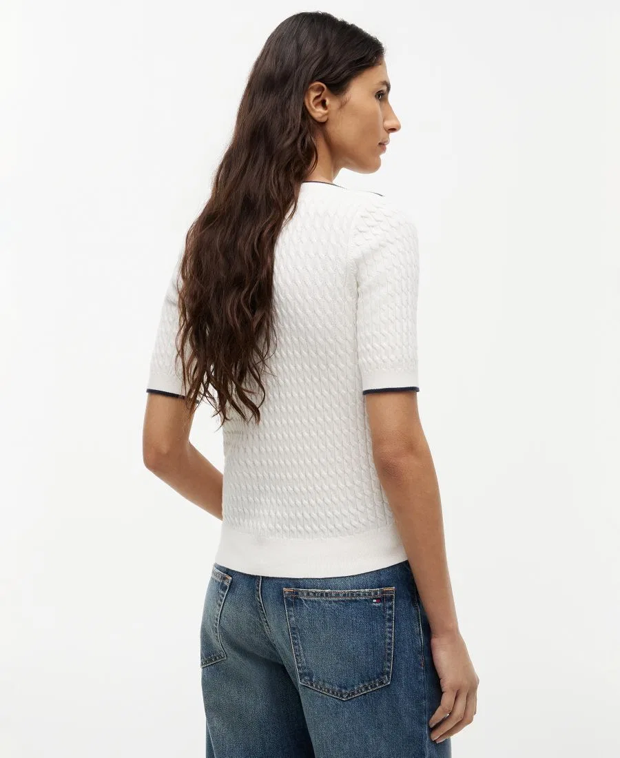 Свитер с лодочкой и коротким рукавом, модель Boat Neck Short-Sleeve Cotton Sweater Tommy Hilfiger, Ivory Petal — фото 4