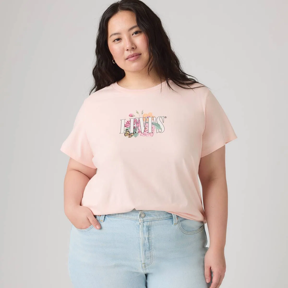 Идеальная футболка (большого размера) Levi's, Botanical Rose Serif Mangano Calcite - Pink