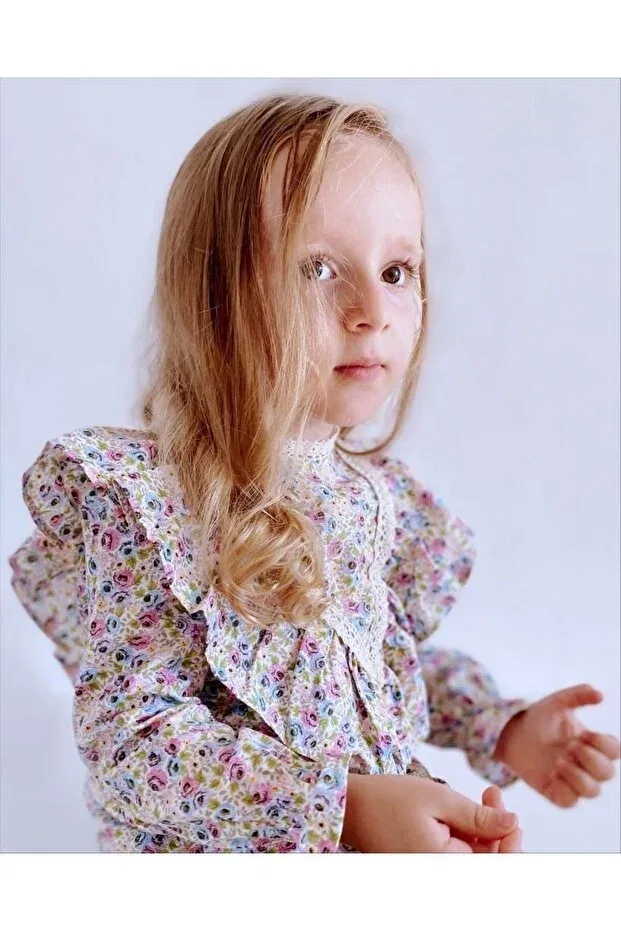 Детское платье для девочек с длинным рукавом giny rose dress Le Petit Sole, Blue White — фото 4