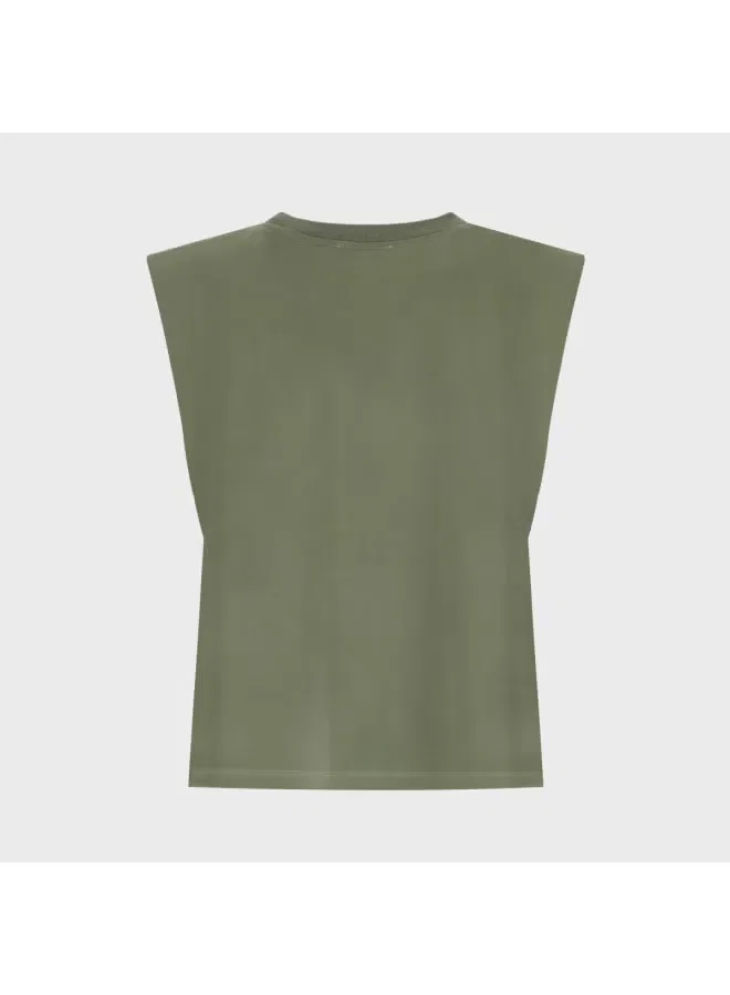 Футболка без рукавов с плечевыми накладками Zara, зеленый — фото 3