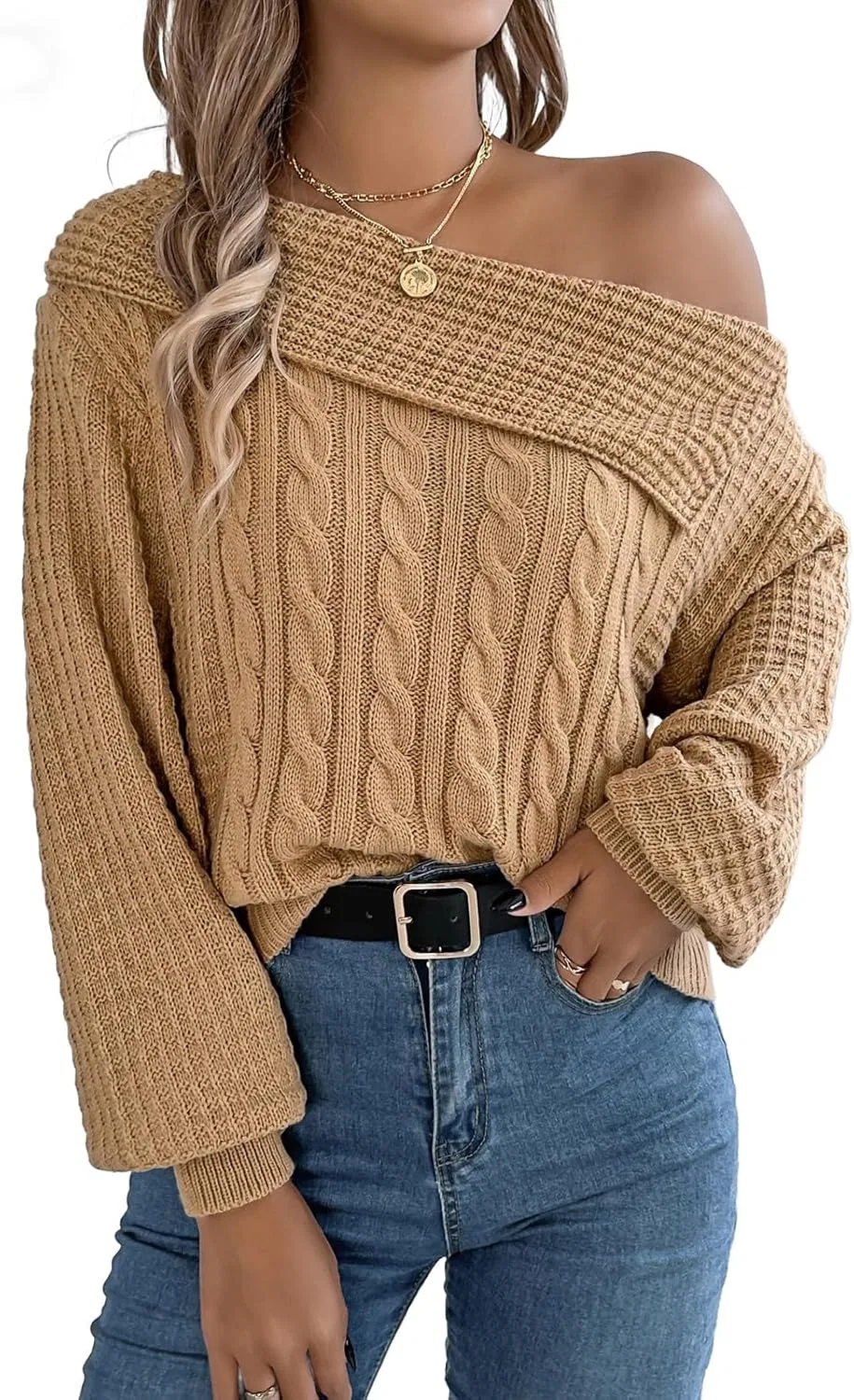 Женский свитер с одним плечом и воротником, модель One Shoulder Pullover, чёрный