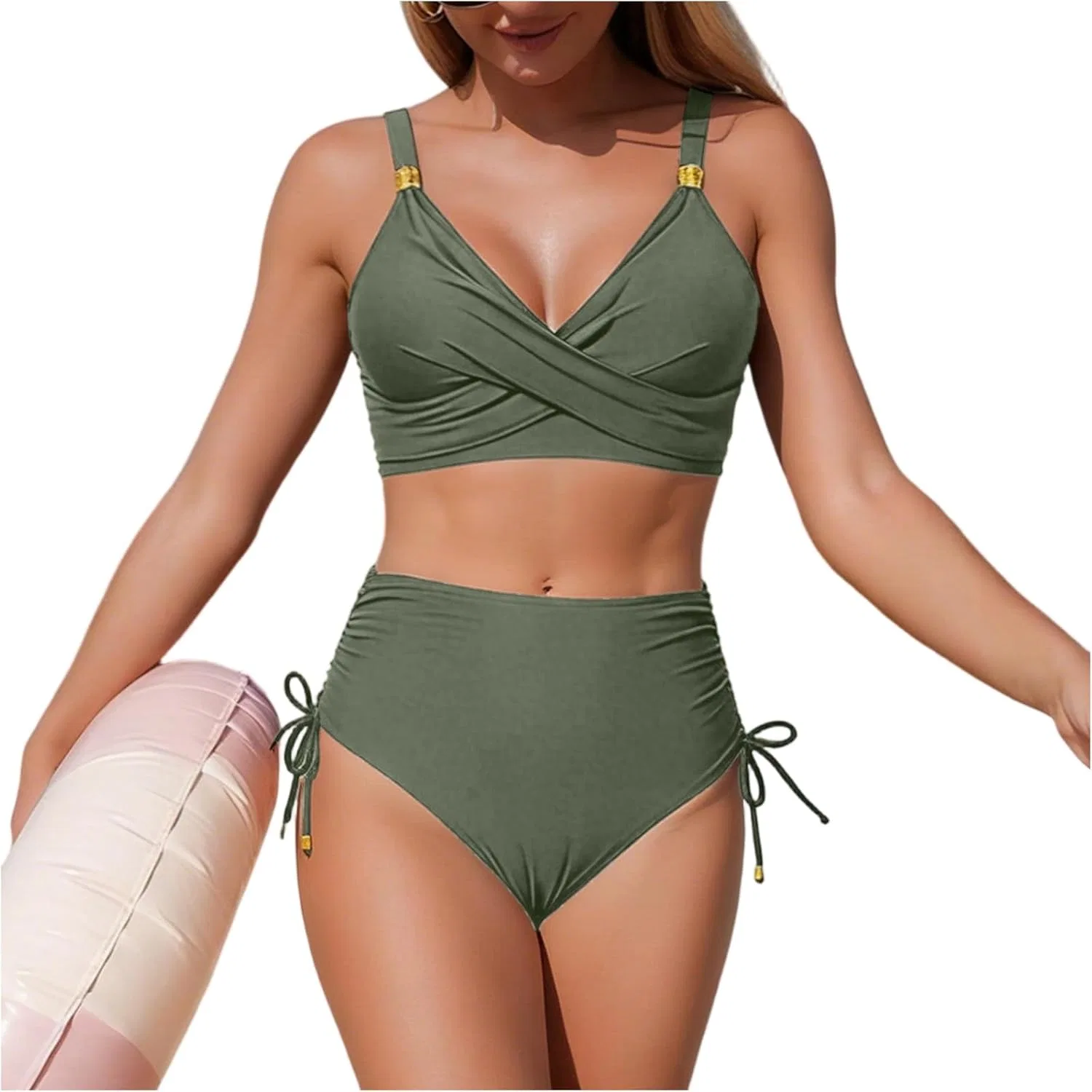 Женский купальник бикини с вырезами High Waisted, Army Green