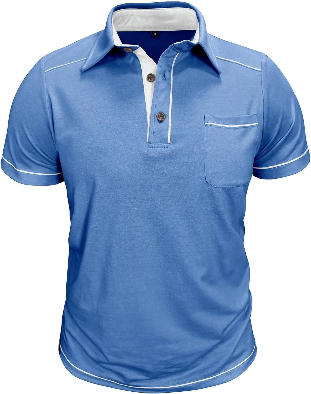Мужская классическая футболка с воротником и карманом, Light Blue — фото 3