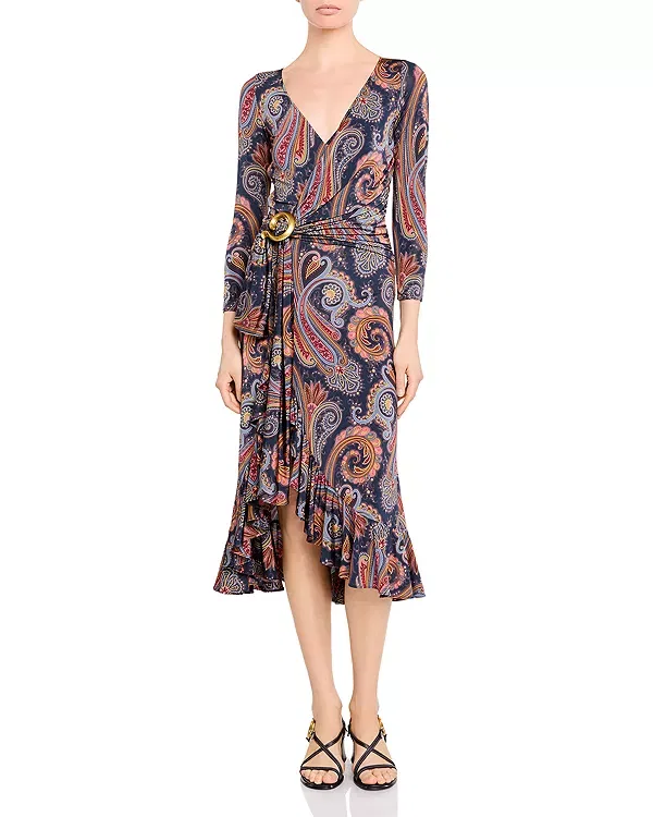 Женское платье с принтом Paisley 3/4 Sleeve Midi Dress Etro, Printed Blue