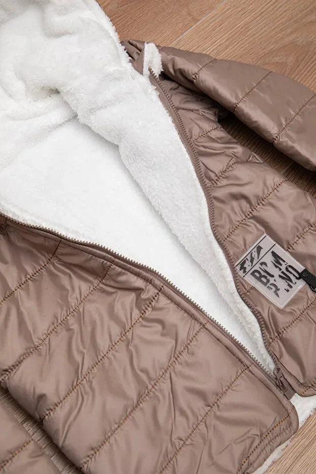 Детское пальто для мальчиков с капюшоном Slim Fit Plush Mika Bebek & Çocuk, Brown — фото 2