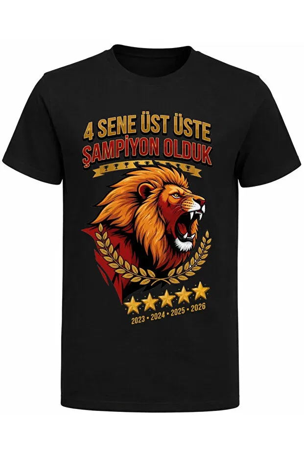 Детская футболка для мальчиков с принтом Short-Sleeved roaring lion 4 years printed cotton champion 2025-2026 printed children's t-shirt Efendioğlu Design, Black