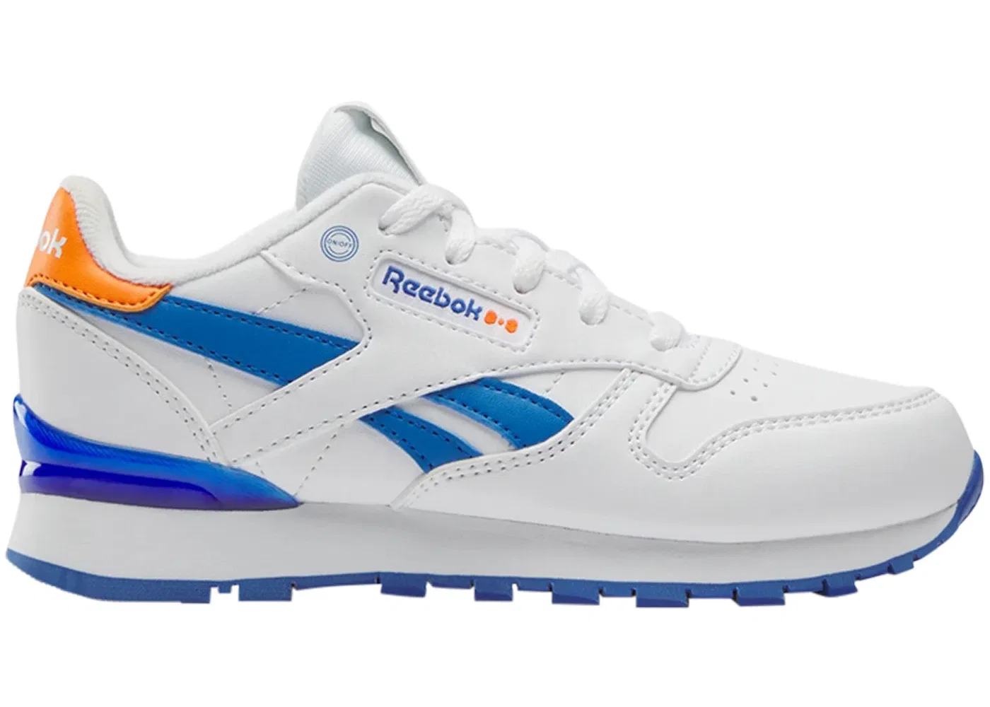 Детские кроссовки Lifestyle с подсветкой Reebok Classic Leather Step 'N' Flash Blippi, White/Blue/Orange
