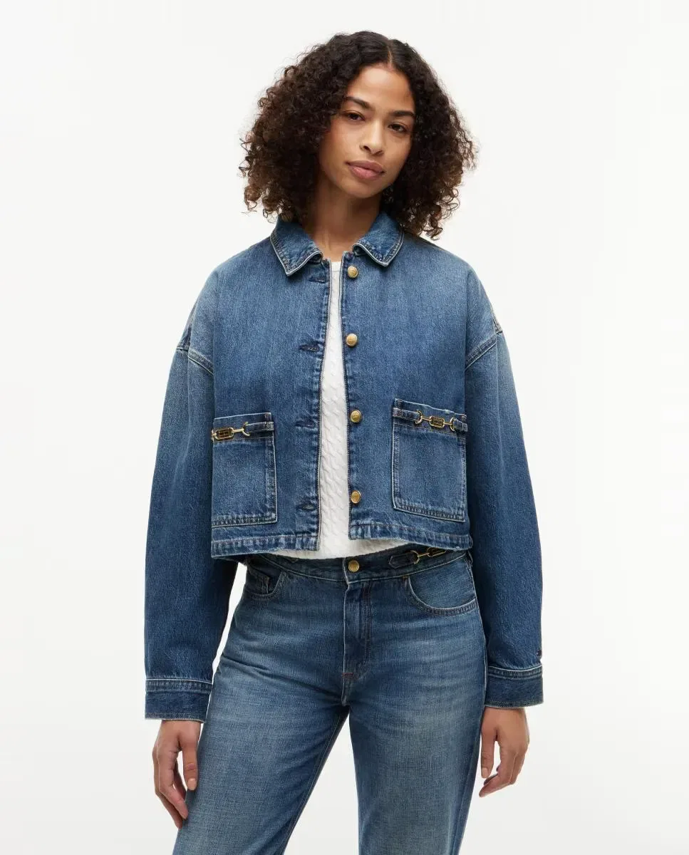 Женская джинсовая куртка с золотистыми деталями Tommy Hilfiger, Azul