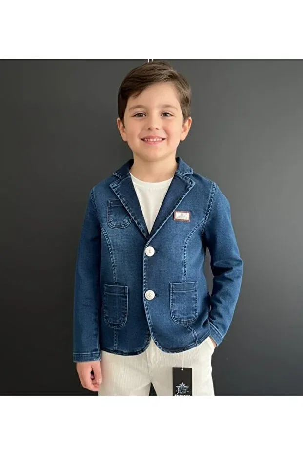 Детский пиджак для мальчиков джинсовый Classic Star Gogo Kids, Navy Blue — фото 4